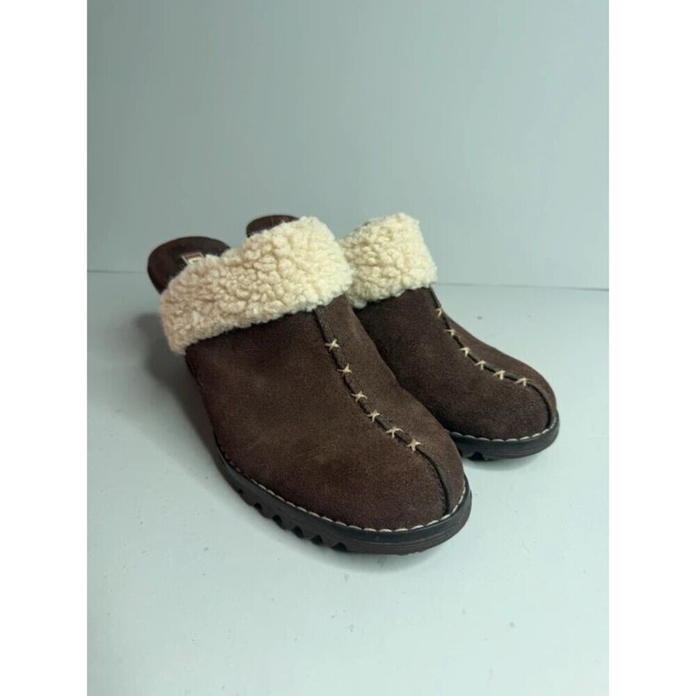 Skechers Brown Suede Slip On Wedge Clogs Size 9.5 Faux Fur